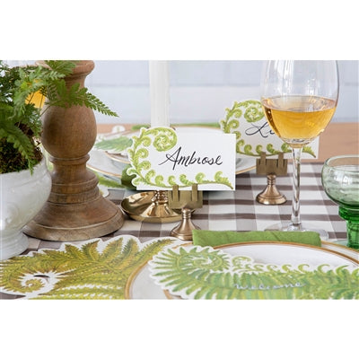 A picture of a place setting using the fiddlehead fern place card.