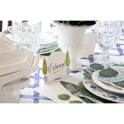 A picture showing the English Garden topiary place card used at a place setting