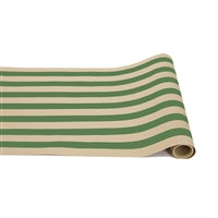 A coordinating green and kraft paper paper table runner.
