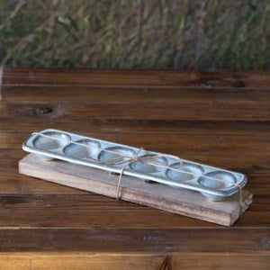 Creamware Egg Holder with Wooden Trivet - Hidden Lake Garden Home