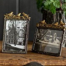 Pewter Frame With Gold Leaf Birds Vertical Frame - Hidden Lake Garden Home