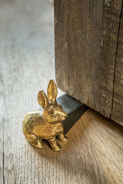 Pewter Door Stop With Gold Rabbit - Hidden Lake Garden Home