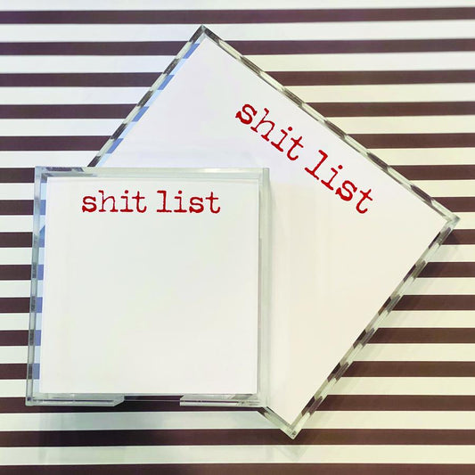 A picture of the "Shit List" notepads in two sizes. 