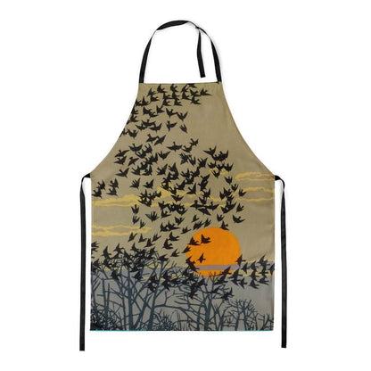 A picture of the Starlings Botanical Print Apron laid out so you can see the entire print.