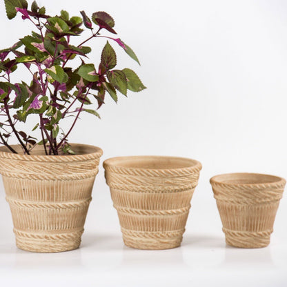 A phot showing all three sizes of the French Harvest Pot . These are shown in the natural clay color.