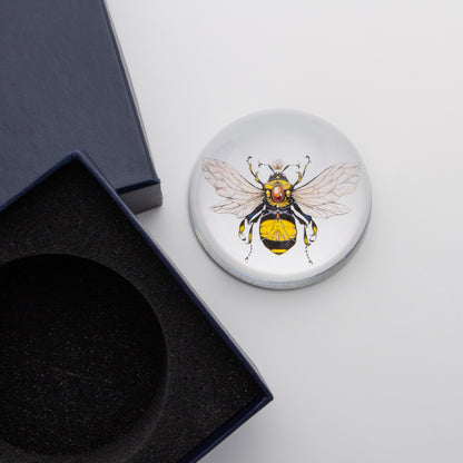 Yellow Jeweled Bee - Crystal Dome Decoupaged Paperweight