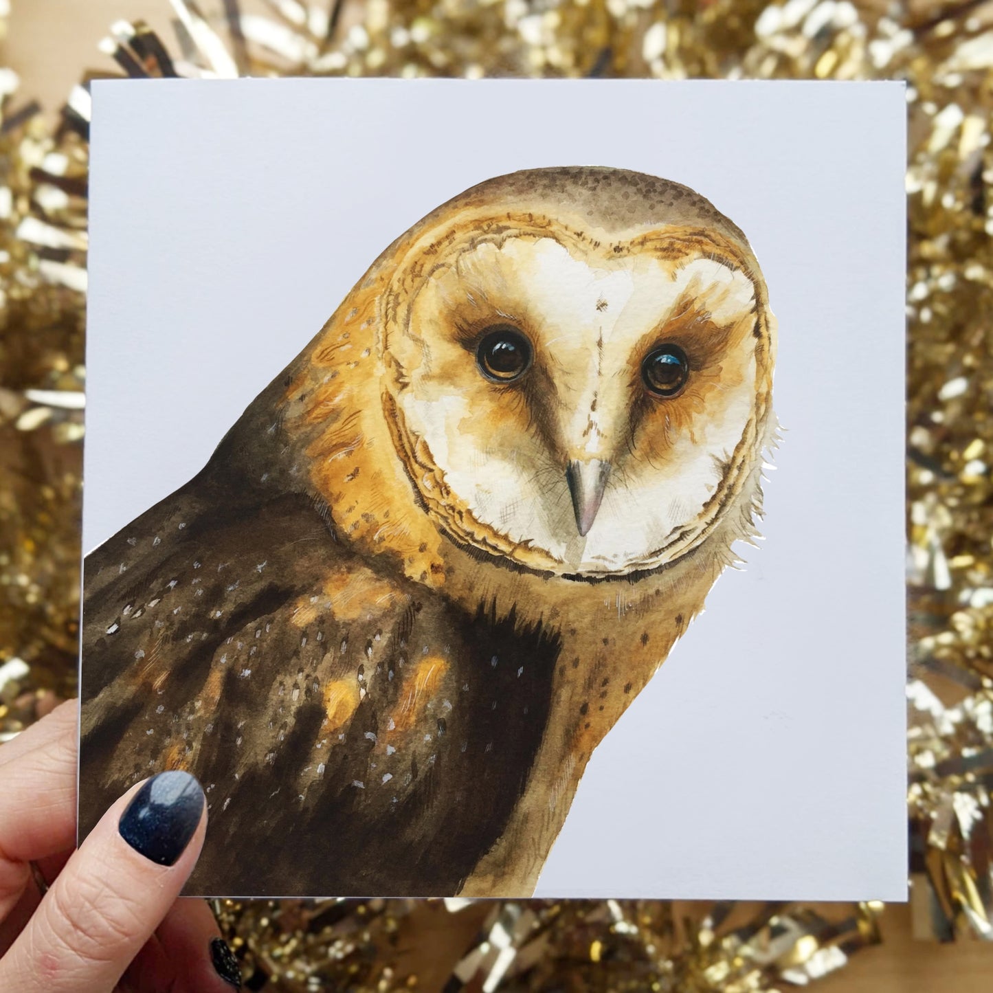 A beautiful water color of a Barn Owl greeting card. The detail is perfect and the eyes look right back at you.