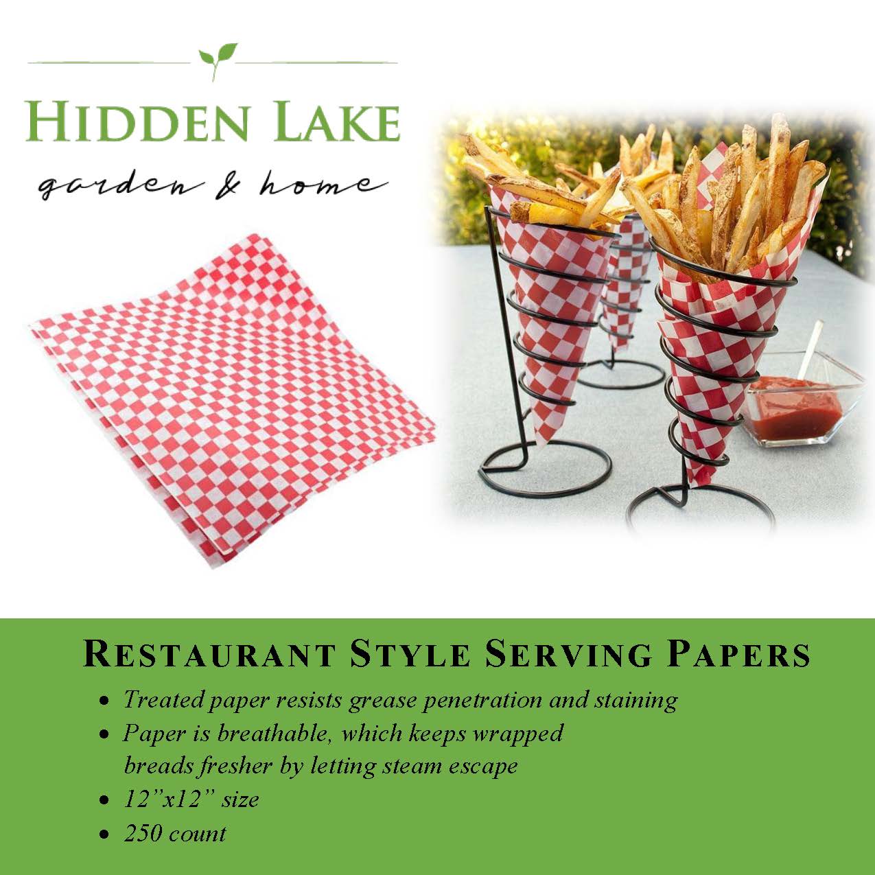 A photograph of the Label of the Red and White restaurant style serving papers .