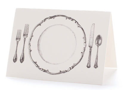 This is an image of the tented place card that has the same image as the placemat. You put your guest name right in the middle of the plate