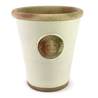 Handcrafted Cotswold Kew Long Tom Medium Pot in Ivory Glaze Embossed with London's KEW Royal Botanical Garden's Official Seal