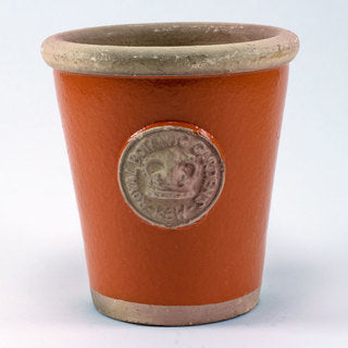 Handcrafted Medium Pot. Orange Glaze Embossed with London's KEW Royal Botanical Garden's Official Seal