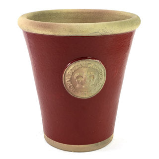 Handcrafted Medium Pot. Berry Red Glaze Embossed with London's KEW Royal Botanical Garden's Official Seal