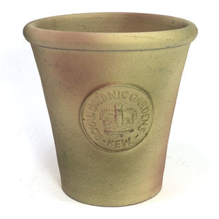 Handcrafted Small Pot. Antique Moss Green Finish and Embossed with London's KEW Royal Botanical Garden's Official Seal