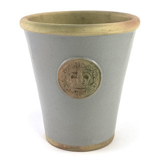 Handcrafted Cotswold Kew Long Tom Medium Pot in light Grey Glaze Embossed with London's KEW Royal Botanical Garden's Official Seal