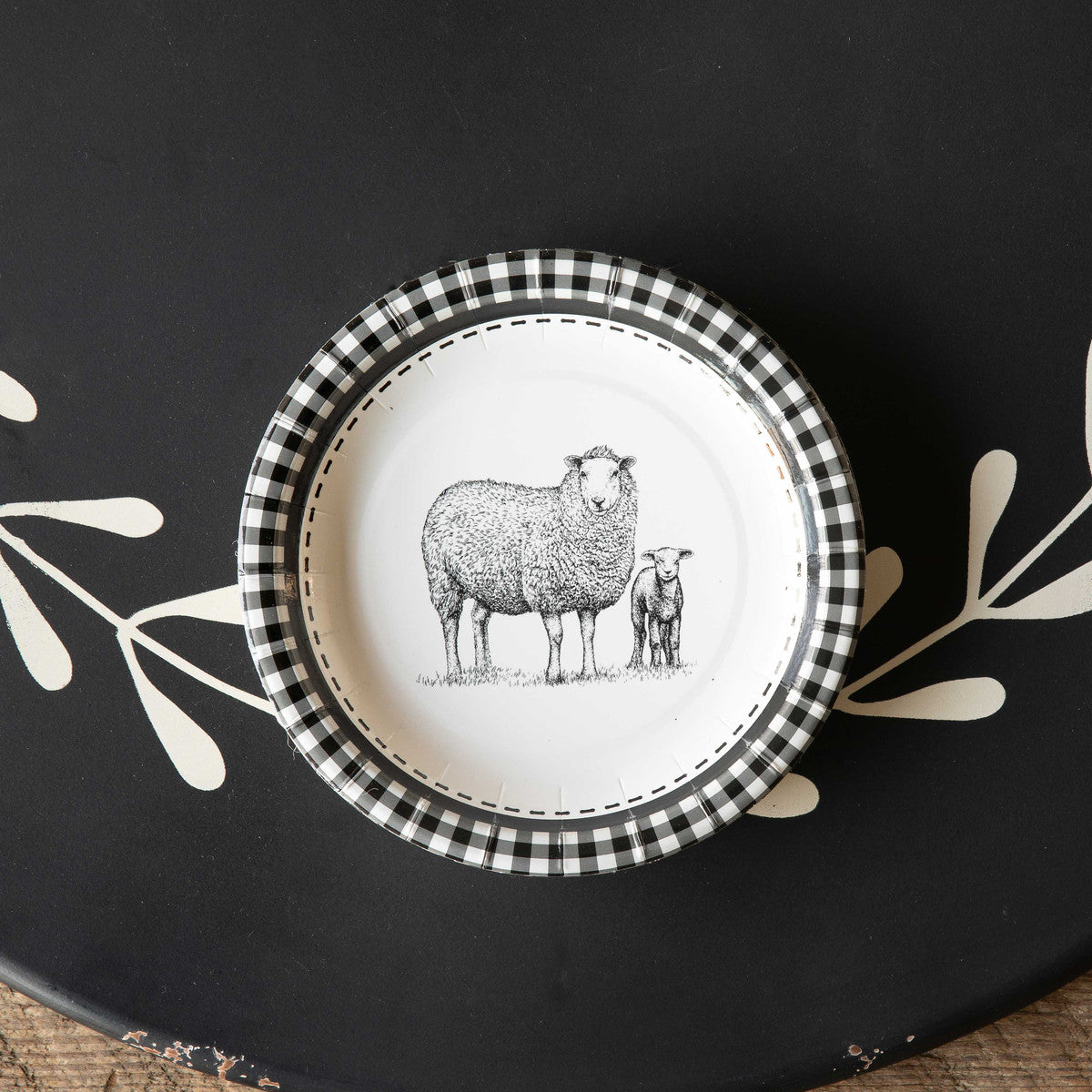 Black and White Sheep Paper Dinner Plate 10"